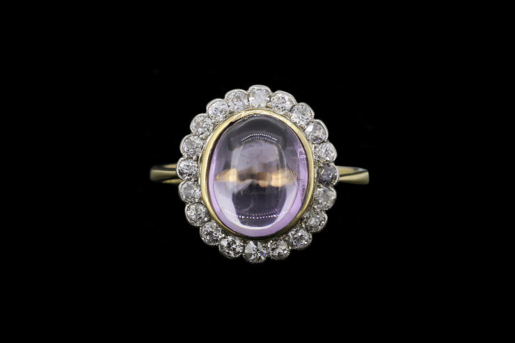 18ct Yellow Gold Diamond and Cabochon Cut Amethyst Cluster Ring