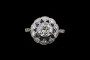 14ct Yellow Gold and White GoldDiamond and Sapphire Target Ring with Diamond Shoulders