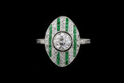 Platinum Diamond and Emerald Dress Ring with Diamond Shoulders