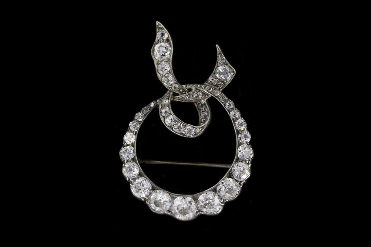 Victorian 18ct Yellow Gold and Silver Set Diamond Crescent Bow Brooch