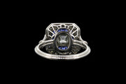 Platinum Diamond and Sapphire Square Target Ring with Diamond Shoulders