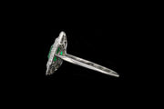 Art Deco Platinum Diamond and Emerald Double Row Cluster Ring