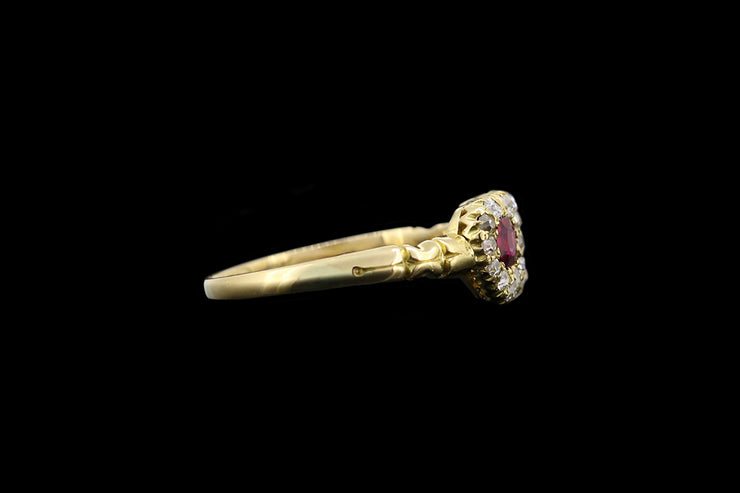 Victorian 18ct Yellow Gold Double Heart Ring set with Diamond, Ruby and Sapphire