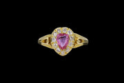 Victorian 18ct Yellow Gold Diamond and Pink Sapphire Pear Cut Cluster Ring