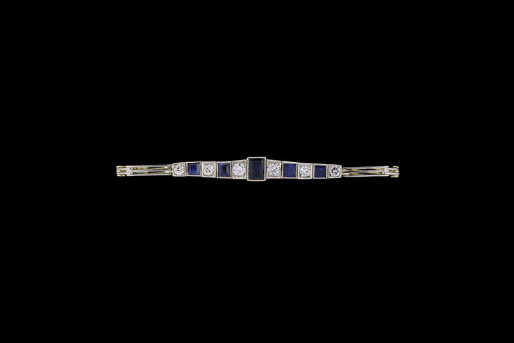 Art Deco 15ct Yellow Gold and White Gold Graduated Diamond and Sapphire Bracelet