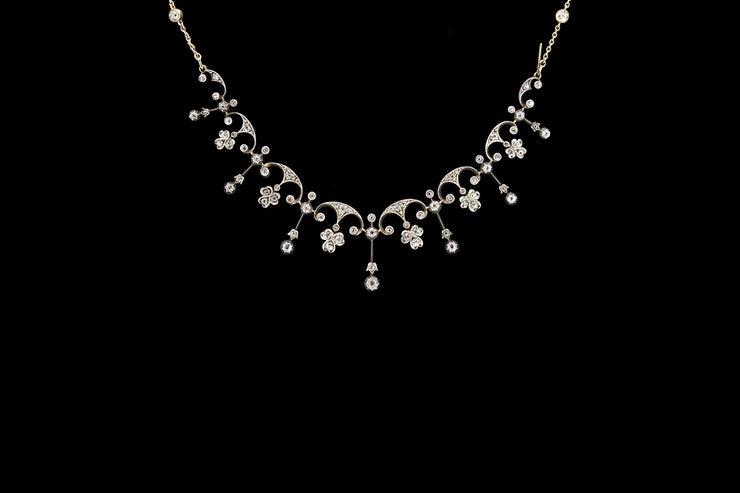 Victorian 15ct Yellow Gold and White Gold Diamond Necklace with Diamond Chain