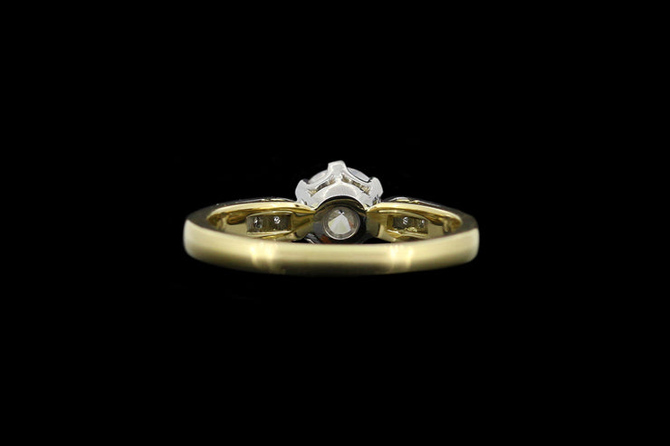 18ct Yellow Gold and Platinum Diamond Solitaire Ring with Diamond Shoulders