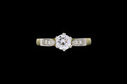 18ct Yellow Gold and Platinum Diamond Solitaire Ring with Diamond Shoulders