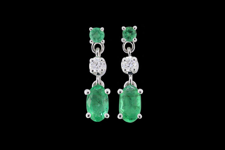 18ct White Gold Diamond and Emerald Drop Earrings