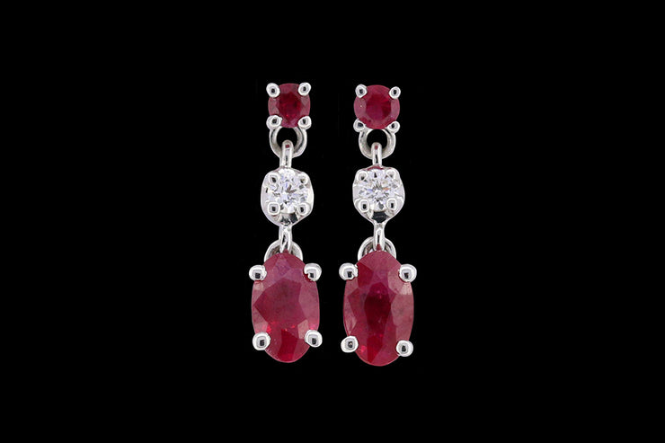 18ct White Gold Diamond and Ruby Drop Earrings