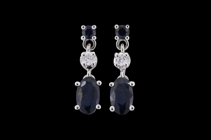 18ct White Gold Diamond and Sapphire Drop Earrings