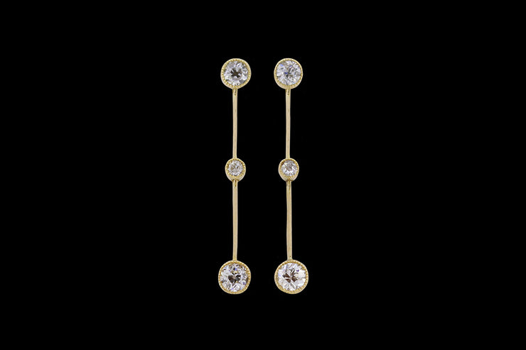 Victorian 18ct Yellow Gold Diamond Bar Drop Earrings