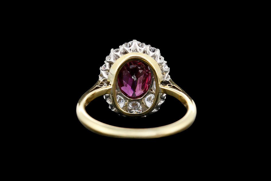 18ct Yellow Gold and Platinum Diamond and Ruby Oval Cluster Ring ...