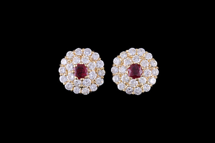 18ct Yellow Gold Diamond and Ruby Cluster Stud Earrings