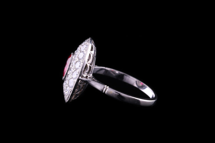18ct White Gold Diamond and Ruby Cluster Dress Ring