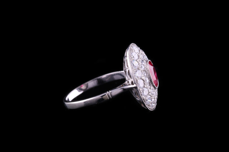 18ct White Gold Diamond and Ruby Cluster Dress Ring