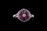 Victorian 18ct Yellow Gold Ruby and Diamond Cluster Ring