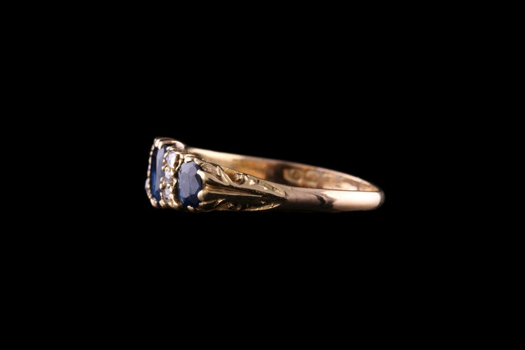 18ct Yellow Gold Sapphire and Diamond Nine Stone Ring