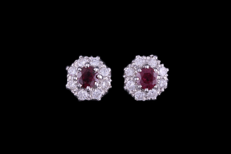 18ct Yellow Gold Diamond and Ruby Cluster Stud Earrings