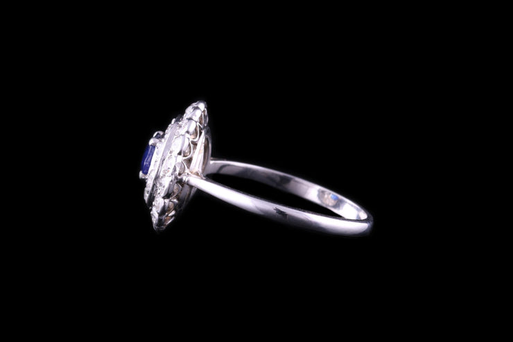 Platinum Sapphire and Diamond Double Target Ring
