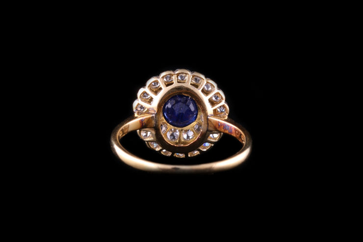 18ct Yellow Gold Sapphire and Diamond Double Cluster Ring