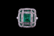 Platinum Emerald and Diamond French Ring
