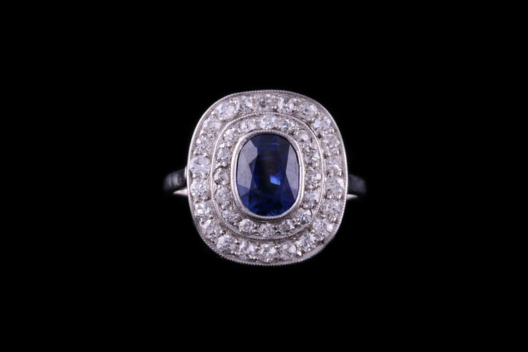 Platinum Sapphire and Diamond Tablet Ring