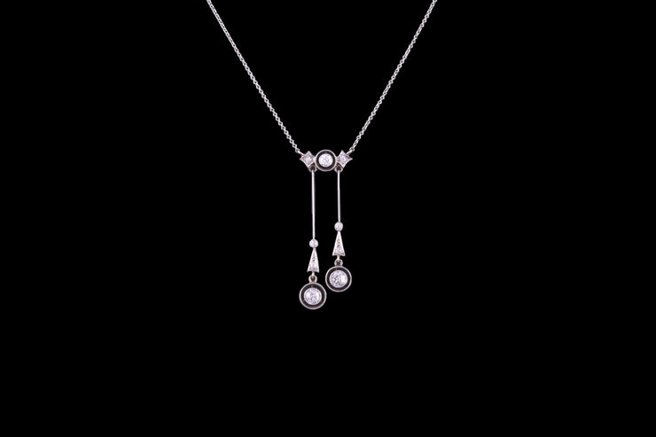 Platinum Double Diamond Drop Necklace