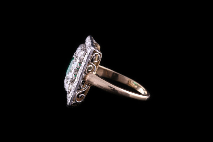 18ct Yellow Gold Diamond and Emerald Double Row Cocktail Ring