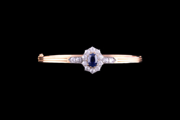 Victorian 18ct Yellow Gold Diamond and Sapphire Cluster Bangle
