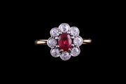 18ct Yellow Gold Diamond and Ruby Cluster Ring