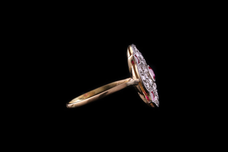 Edwardian French 18ct Yellow Gold Diamond and Ruby Dress Ring