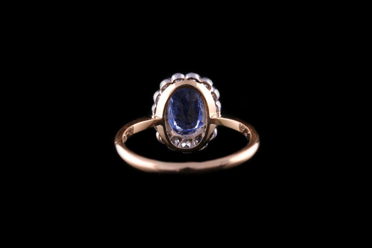 Edwardian 18ct Yellow Gold Sapphire and Diamond Cluster Ring
