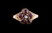 12ct Yellow Gold Pearl and Garnet Flower Ring
