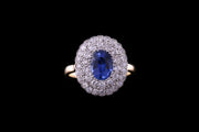 18ct Yellow Gold and Platinum Diamond and Sapphire Cluster Ring