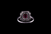 Art Deco Platinum Diamond and Ruby Cluster Ring