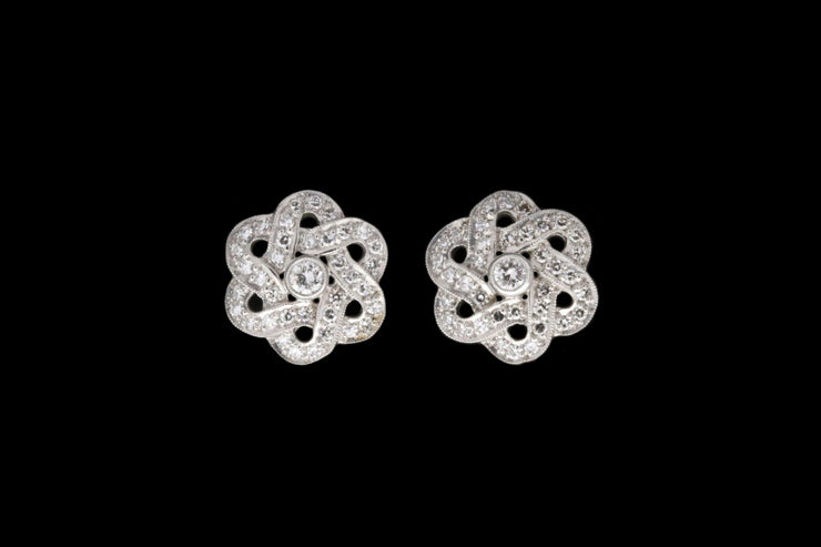18ct White Gold Diamond Cluster Knot Earrings