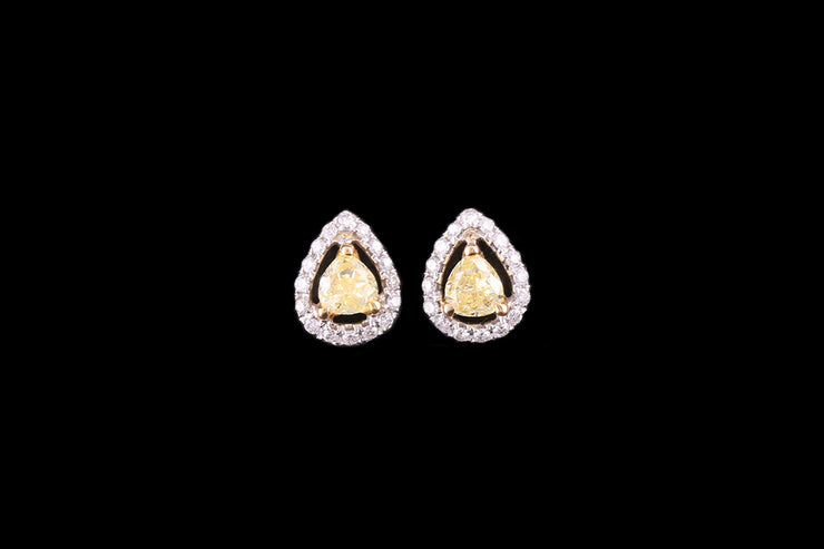 18ct White Gold Yellow Diamond Target Stud Earrings