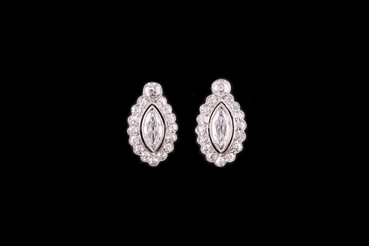 18ct White Gold Diamond Marquise Cluster Stud Earrings
