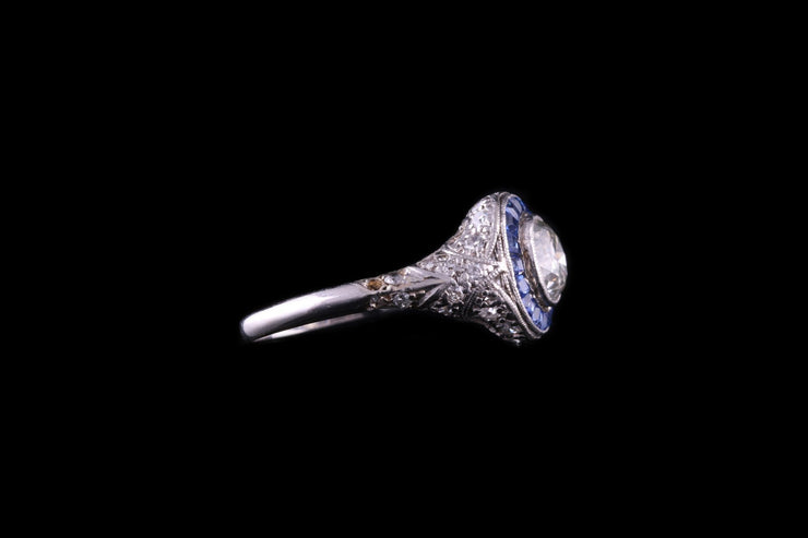Platinum Sapphire and Diamond Target Ring