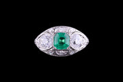 Platinum Emerald and Diamond Ring