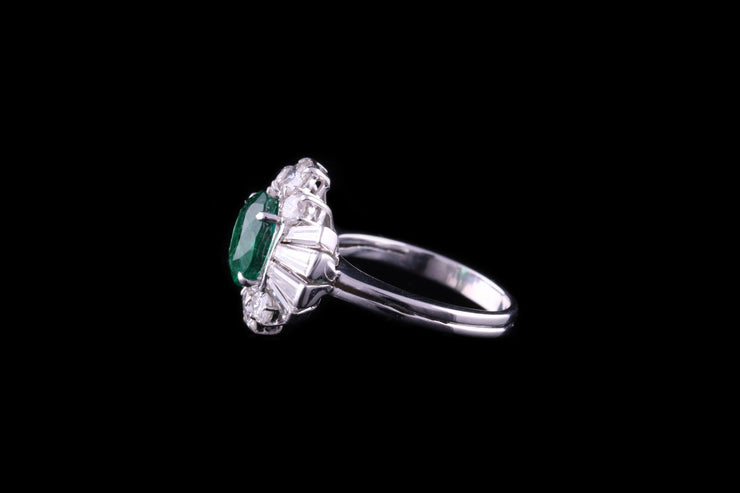 18ct White Gold Diamond and Emerald Cluster Dress Ring