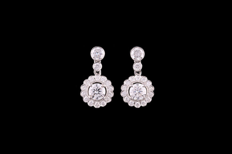18ct White Gold Diamond Cluster Drop Earrings