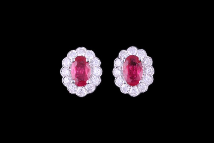 18ct White Gold Diamond and Ruby Cluster Earrings