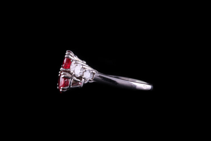 Platinum Diamond and Ruby Two Stone Crossover Ring
