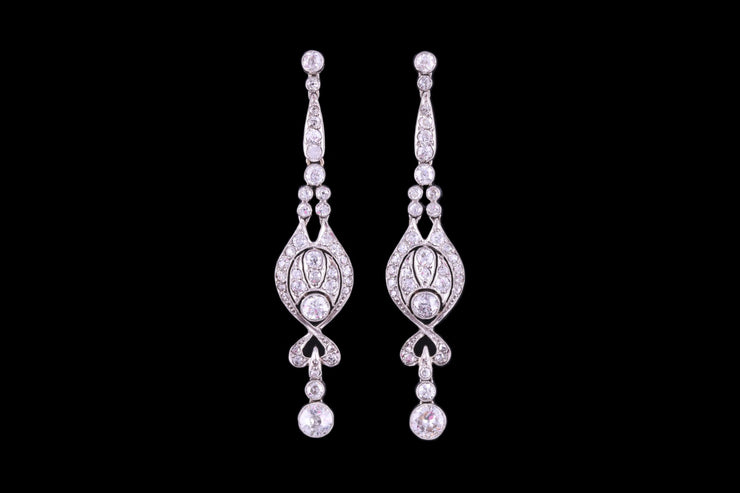 Art Deco Platinum Diamond Drop Earrings