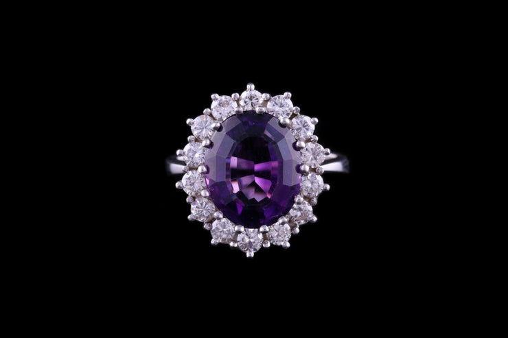 18ct White Gold Diamond and Amethyst Cluster Ring
