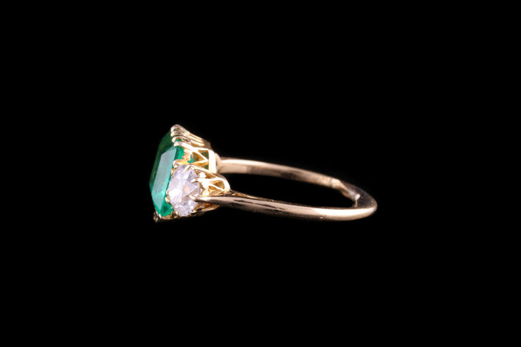 18ct Yellow Gold Diamond and Emerald Three Stone Ring
