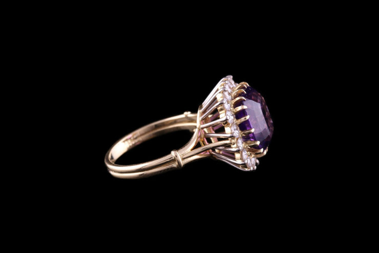 18ct Yellow Gold Diamond and Amethyst Cluster Ring