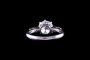 18ct White Gold Diamond Single Stone Ring with Engraved Baguette Shoulders